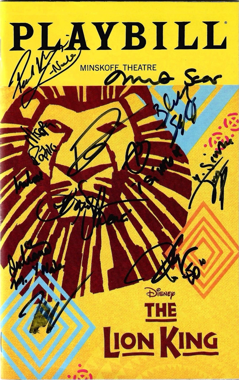 LION KING HAND SIGNED NEW YORK CITY PLAYBILL+COA             SIGNED BY 2025 CAST