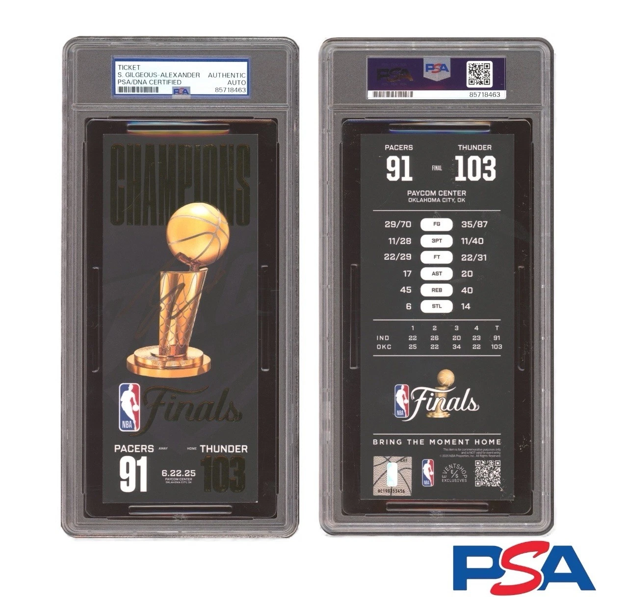 Shai Gilgeous-Alexander Signed 2025 NBA CHAMPIONS Ticket PSA AUTO THUNDER MVP #2
