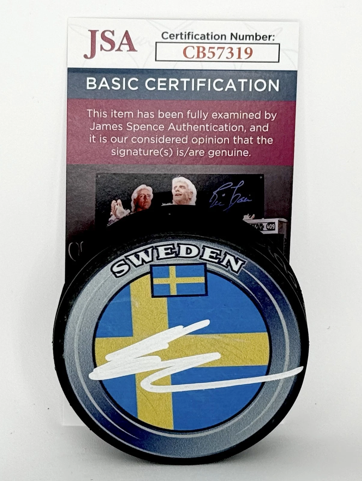 Leo Carlsson Anaheim Ducks signed Sweden Puck autographed JSA