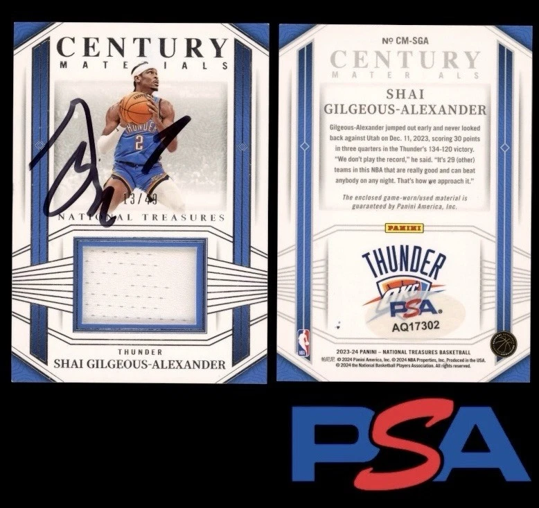 2023 National Treasures Shai Gilgeous-Alexander Century Materials Auto /49 PSA