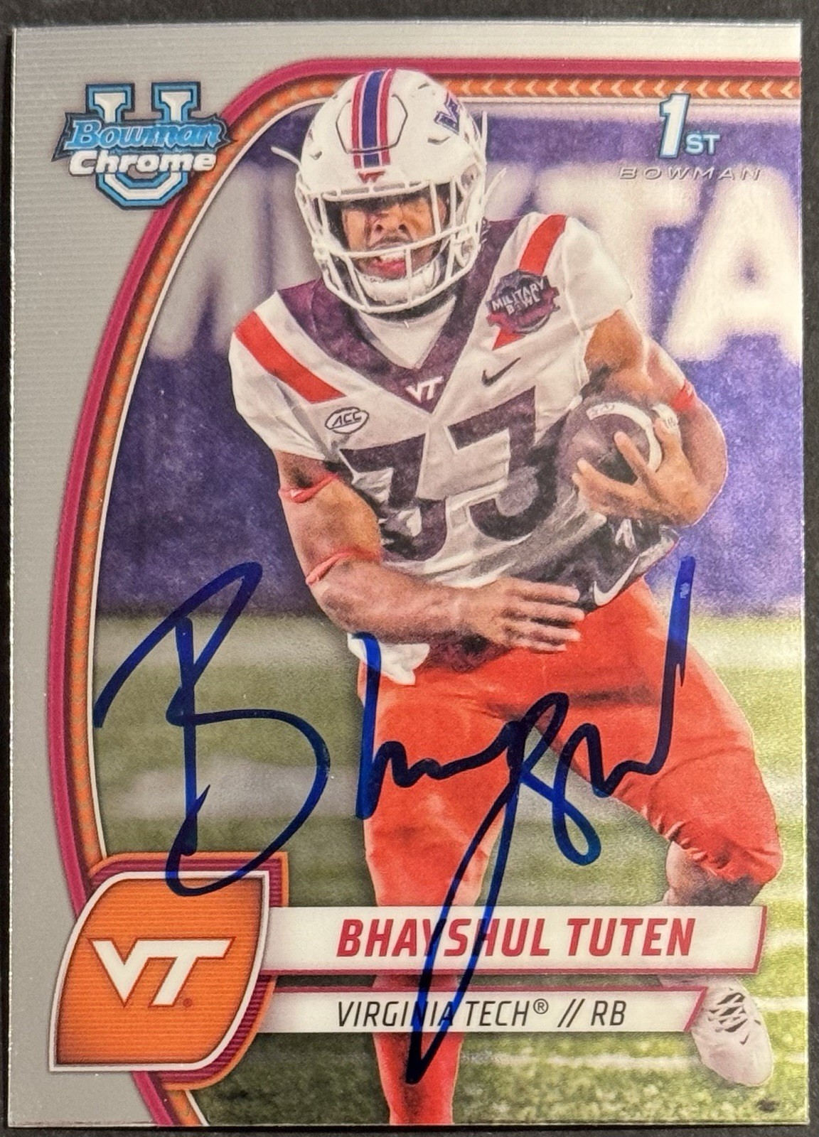 Bhayshul Tuten Signed Virginia Tech 2024 Bowman Chrome U Rookie Card BAS Beckett