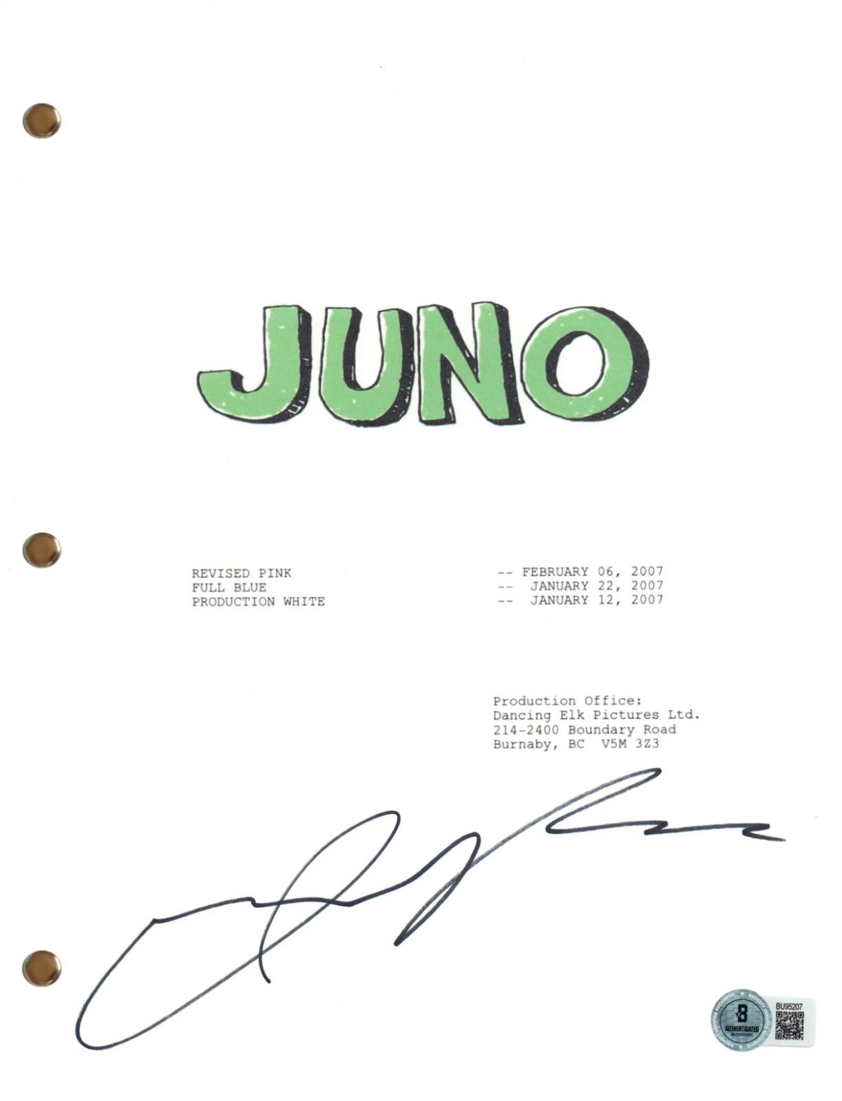 Jason Reitman Signed Autograph Juno Movie Script Screenplay Director ...