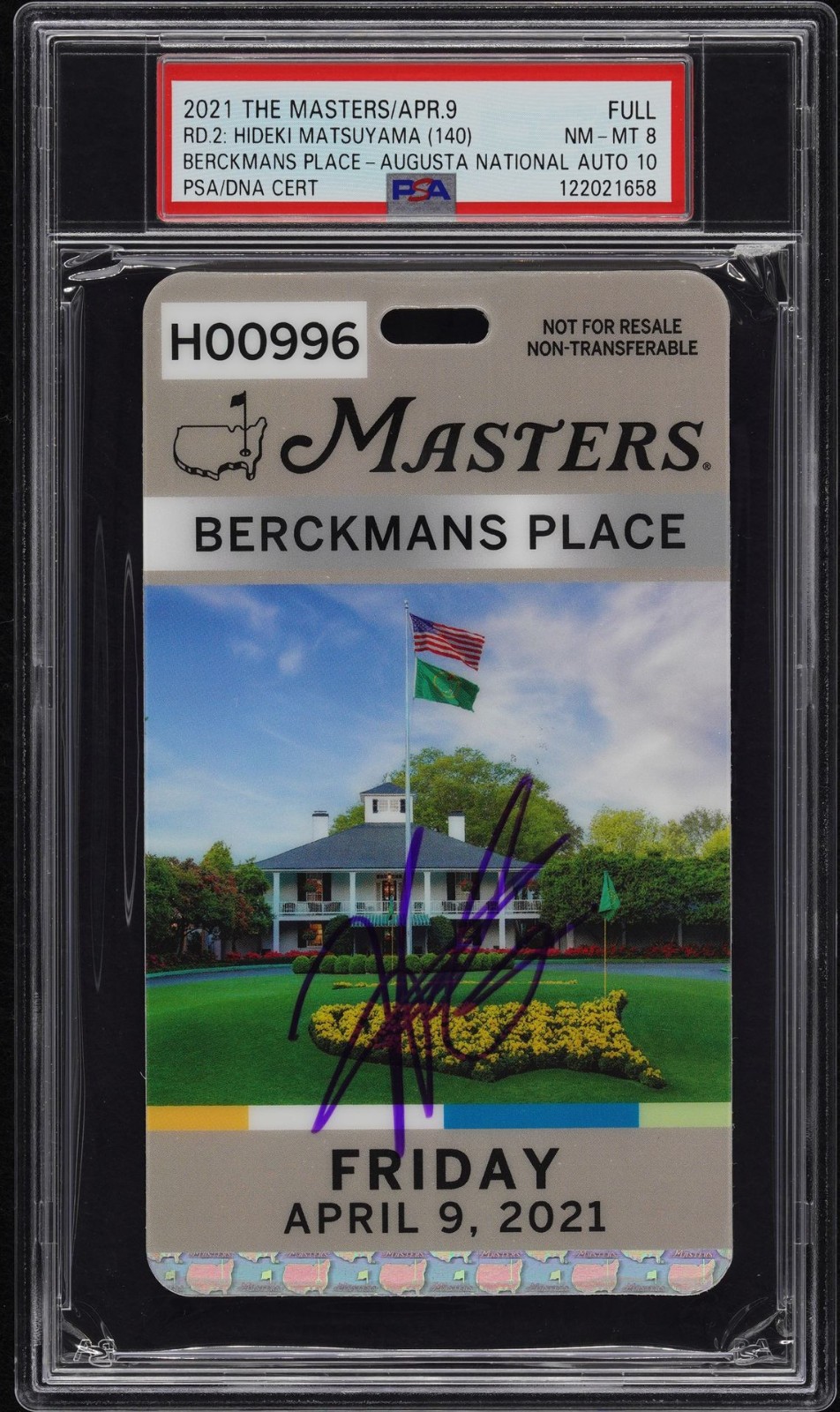 Hideki Matsuyama Signed 2021 Masters Badge Ticket Berckmans Place Champion PSA