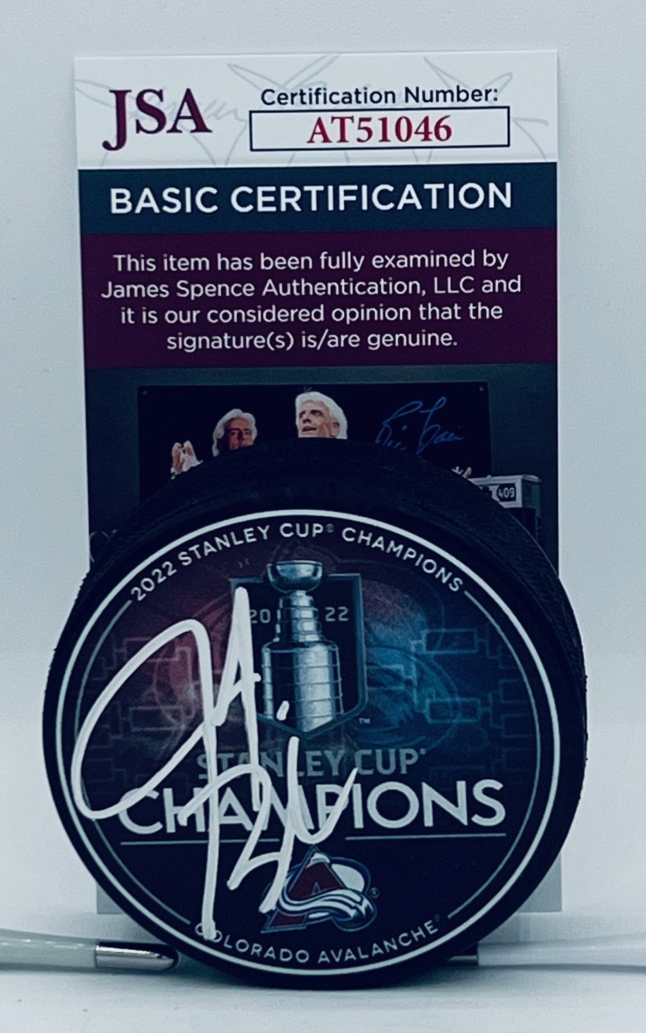 Jared Bednar signed Colorado Avalanche 2022 Stanley Cup Champs Puck JSA COA