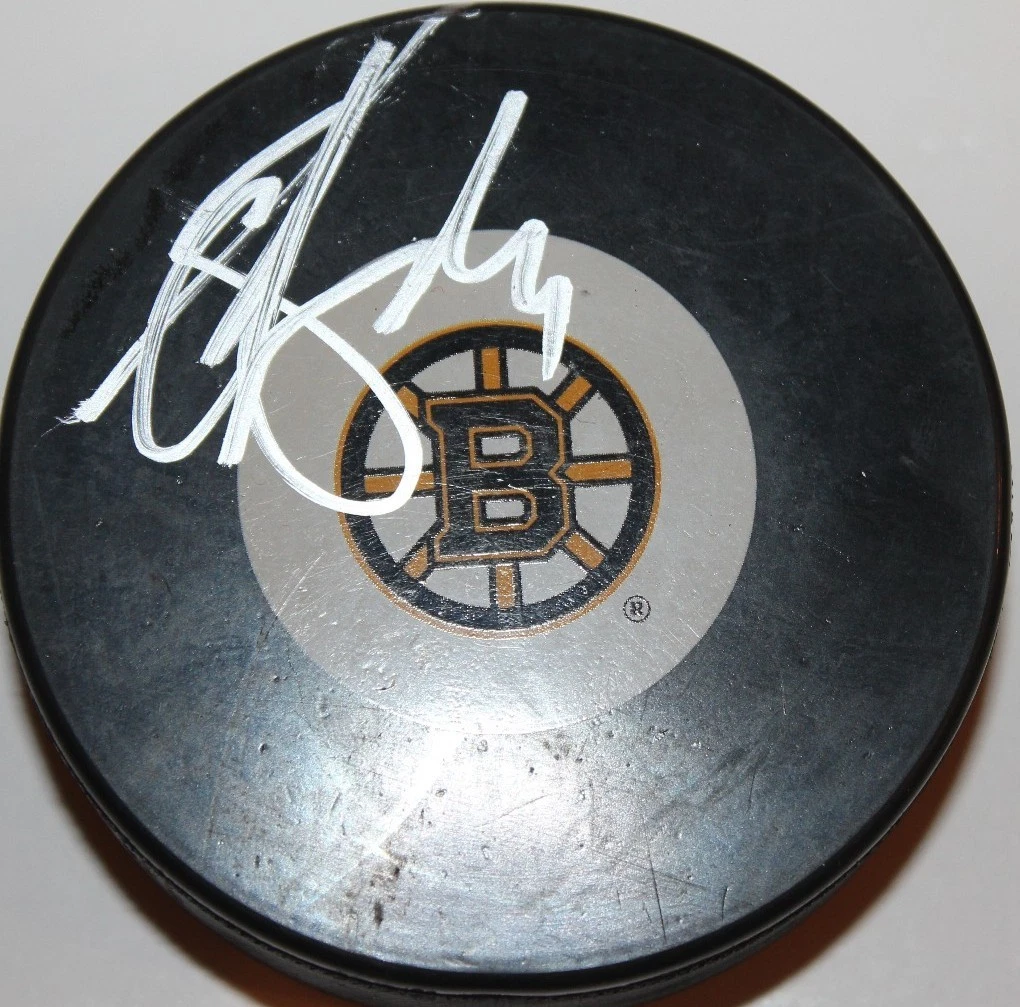 ANDREJ MESZAROS SIGNED BOSTON BRUINS HOCKEY PUCK W/CASE COA