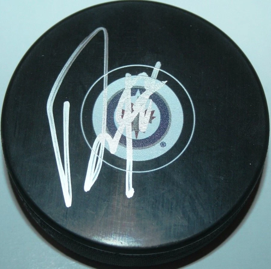 TYLER MYERS SIGNED WINNIPEG JETS HOCKEY PUCK W/CASE COA
