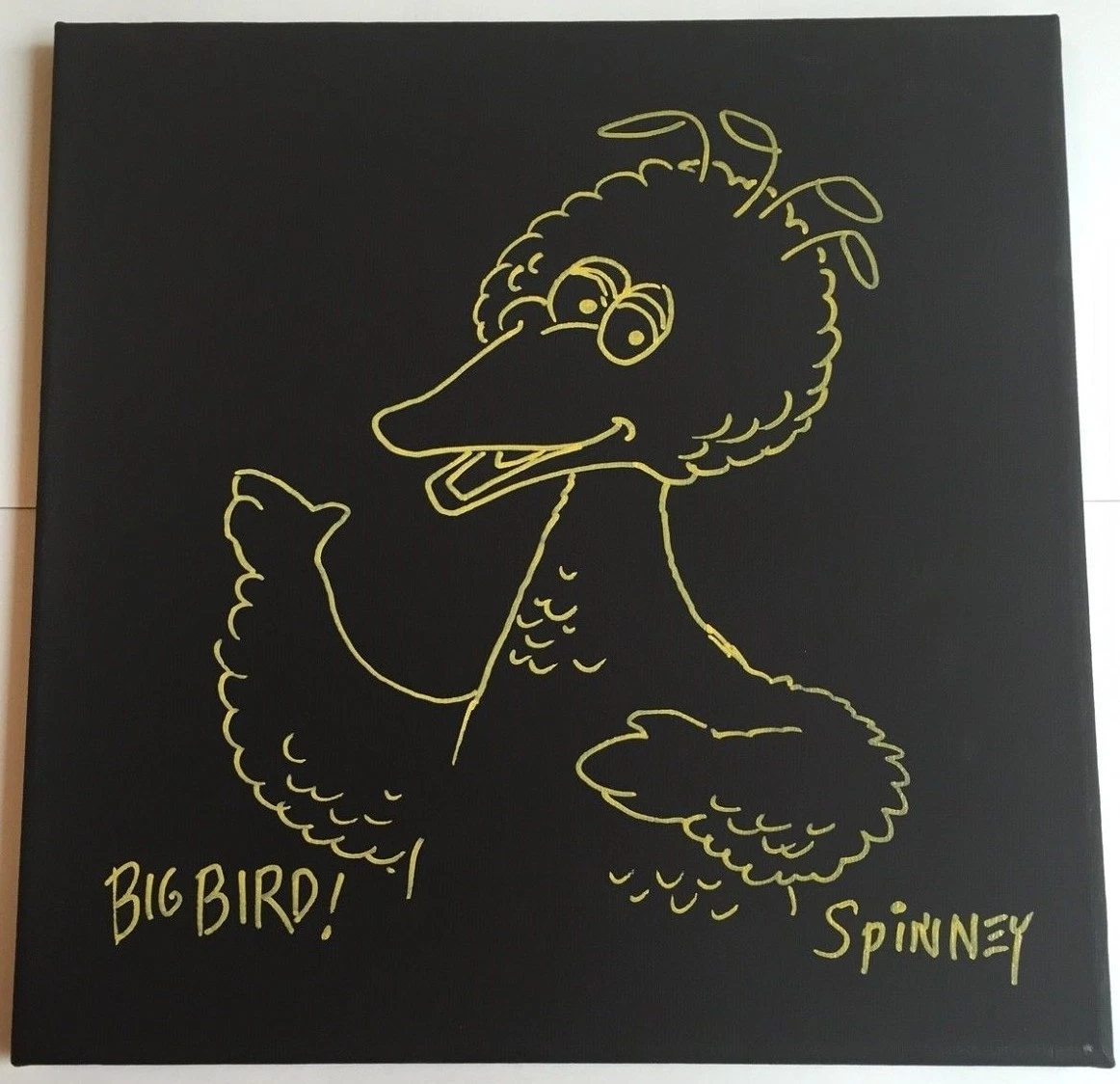 CAROLL SPINNEY SIGNED 12X12 BIG BIRD BLACK CANVAS SKETCH SESAME STREET PROOF COA