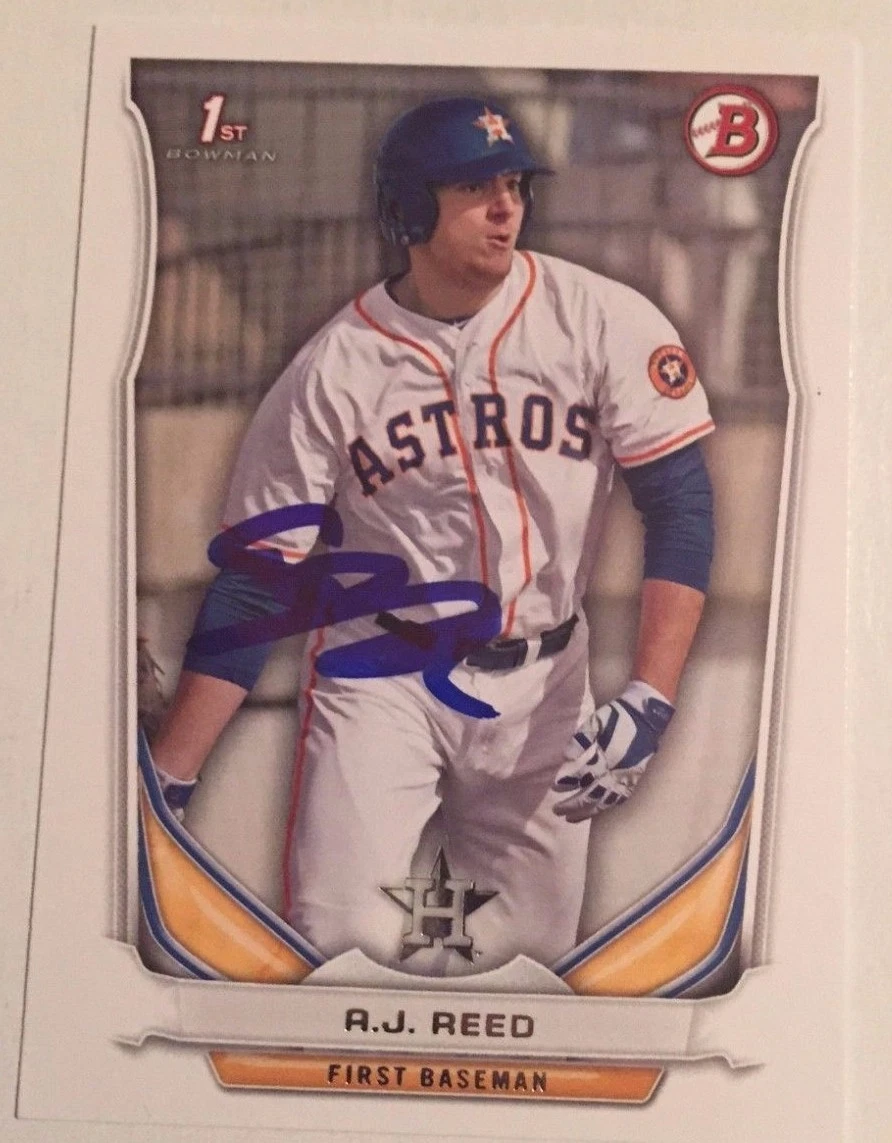 AJ REED SIGNED 2014 BOWMAN DRAFT BDP PROSPECT ROOKIE CARD AUTO