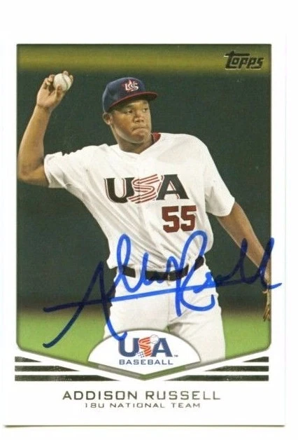 ADDISON RUSSELL SIGNED 2011 TOPPS USA BASEBALL ROOKIE CARD CHICAGO CUBS AUTO C