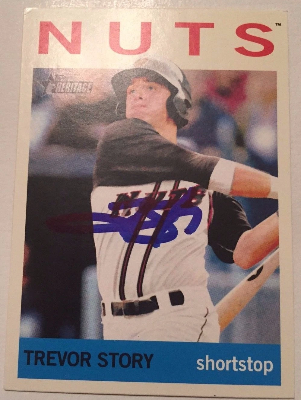 TREVOR STORY SIGNED 2013 TOPPS HERITAGE MINOR LEAGUE ROOKIE CARD AUTO