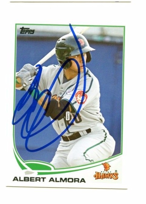 ALBERT ALMORA SIGNED 2013 TOPPS DEBUT ROOKIE CARD CHICAGO CUBS AUTO A