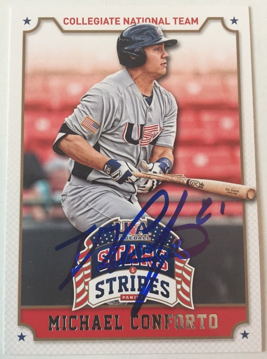MICHAEL CONFORTO SIGNED 2015 USA STARS AND STRIPES PANINI ROOKIE CARD METS AUTO