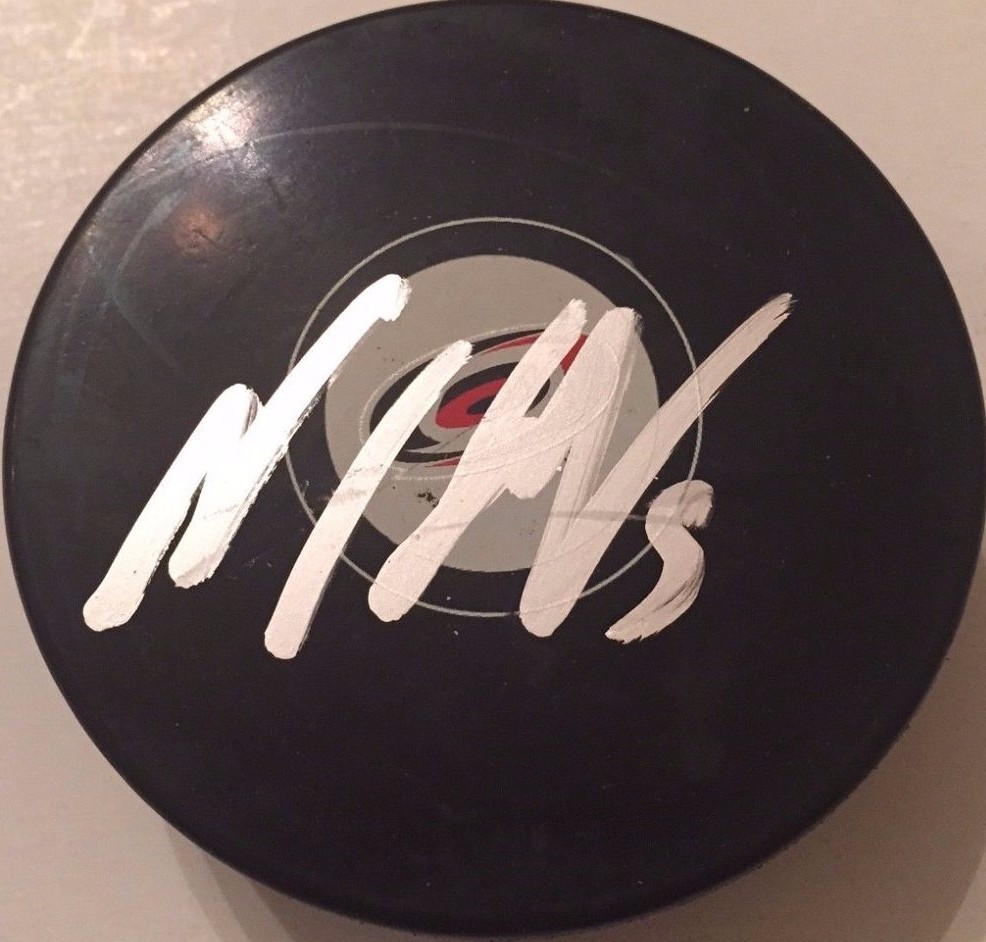 NOAH HANIFIN SIGNED CAROLINA HURRICANES PUCK W/CASE COA