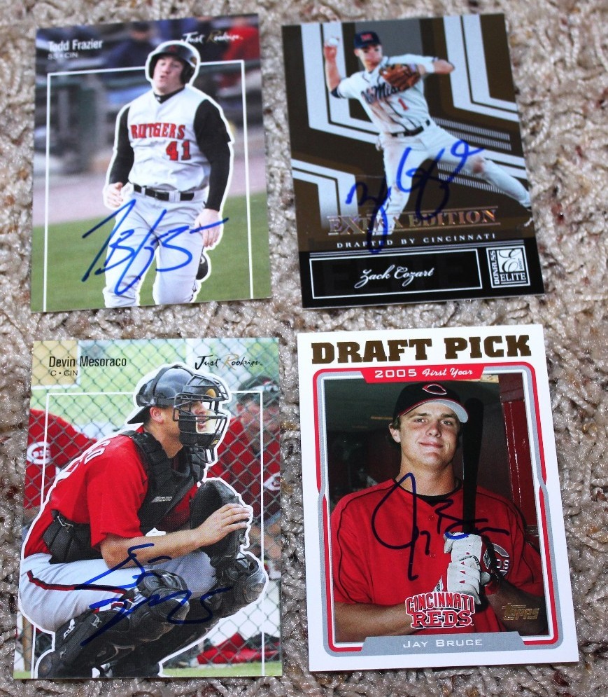 4 Reds signed card lot Jay Bruce Devin Mesoraco Todd Frazier Zack Cozart
