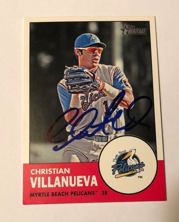CHRISTIAN VILLANUEVA SIGNED 2012 TOPPS HERITAGE MINORS ROOKIE CARD AUTO
