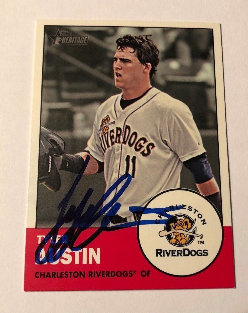 TYLER AUSTIN SIGNED 2012 TOPPS HERITAGE MINORS PROSPECT ROOKIE CARD AUTO