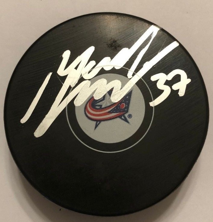 MARKUS HANNIKAINEN SIGNED COLUMBUS BLUE JACKETS PUCK W/CASE COA