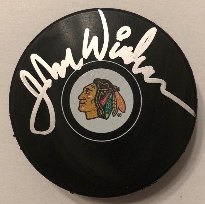 JOHN WIEDEMAN SIGNED CHICAGO BLACKHAWKS PUCK W/CASE COA