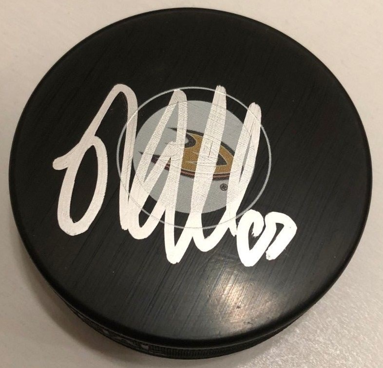 RICKARD RAKELL SIGNED ANAHEIM DUCKS PUCK W/CASE COA