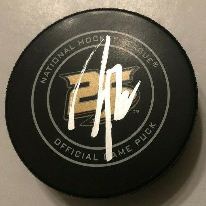 JOHN GIBSON SIGNED ANAHEIM DUCKS OFFICIAL GAME PUCK W/CASE COA