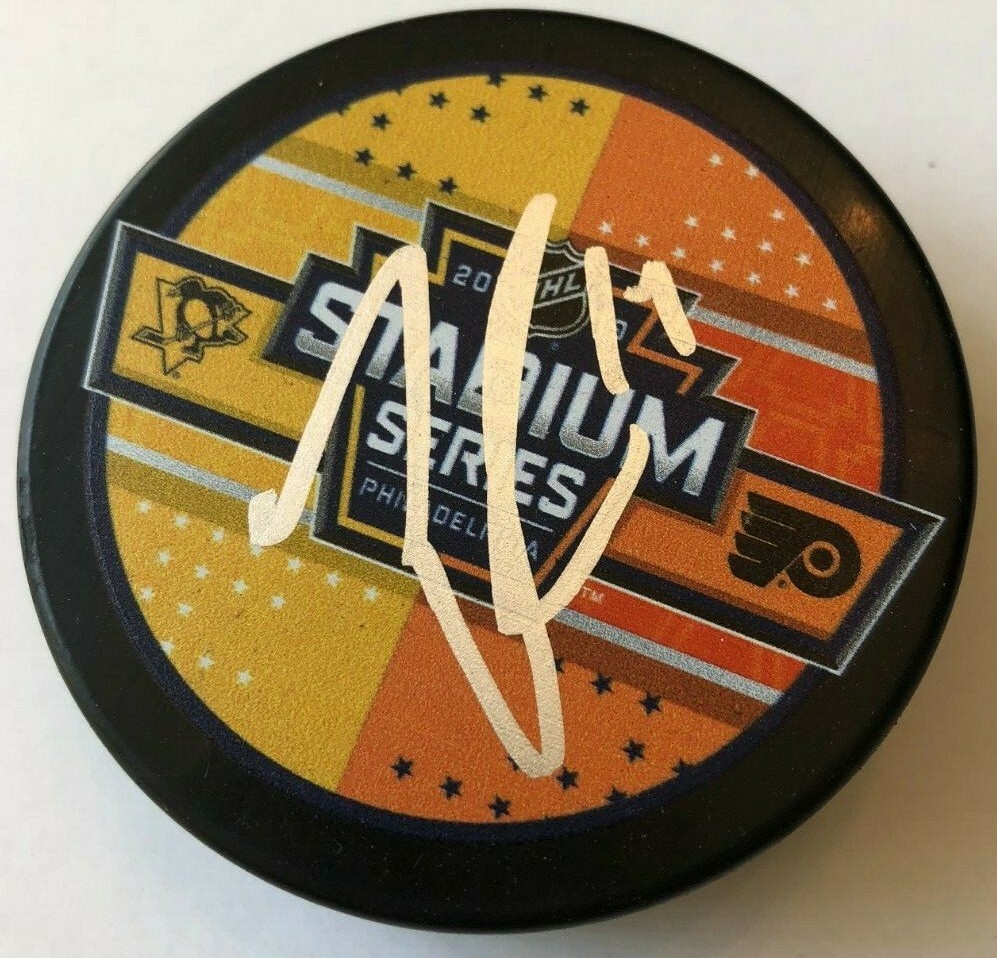 TANNER PEARSON SIGNED 2019 STADIUM SERIES HOCKEY PUCK W/CASE PENGUINS COA