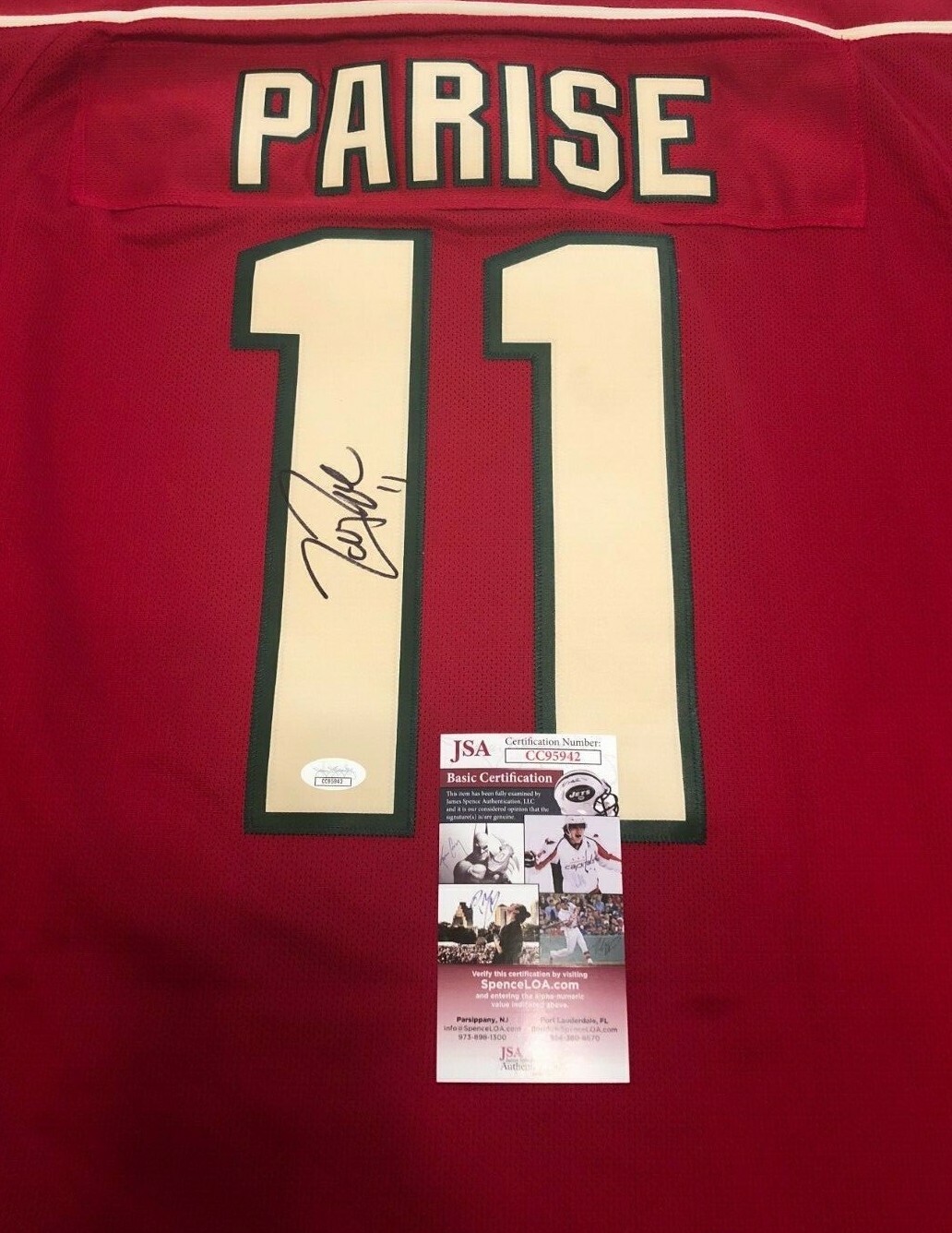 ZACH PARISE SIGNED MINNESOTA WILD HOCKEY JERSEY JSA COA