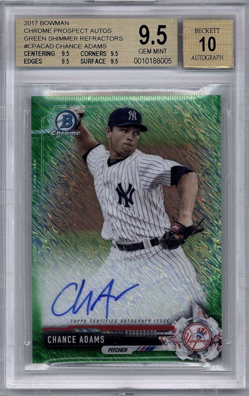 Chance Adams 2017 Bowman Chrome Green Shimmer Signed BGS Beckett 9.5 10 Auto