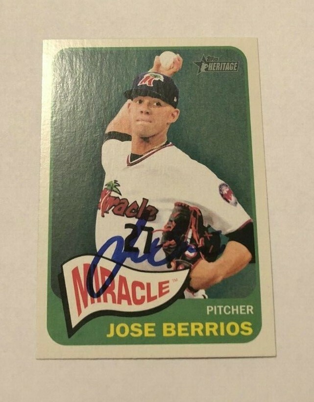 JOSE BERRIOS SIGNED 2014 TOPPS HERITAGE MINORS ROOKIE CARD AUTO