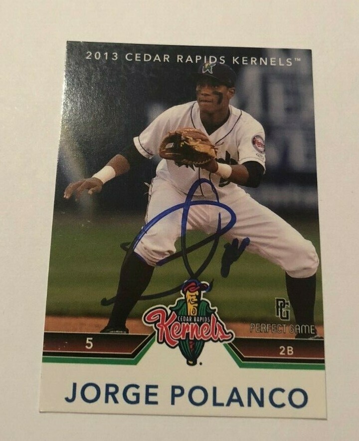 JORGE POLANCO SIGNED 2013 CEDAR RAPIDS KERNELS PROSPECT ROOKIE CARD AUTO