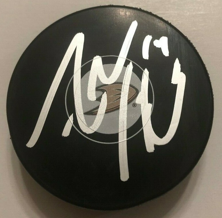 ADAM HENRIQUE SIGNED ANAHEIM DUCKS HOCKEY PUCK W/ CASE COA