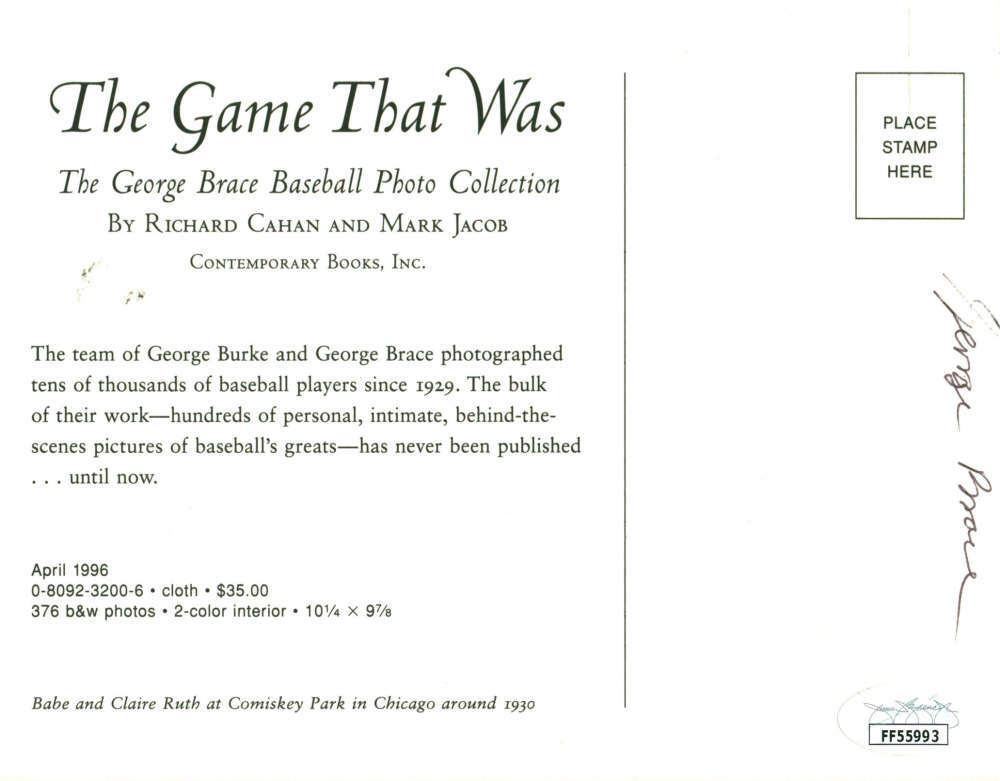 George Brace Signed Autographed Babe Ruth Postcard JSA