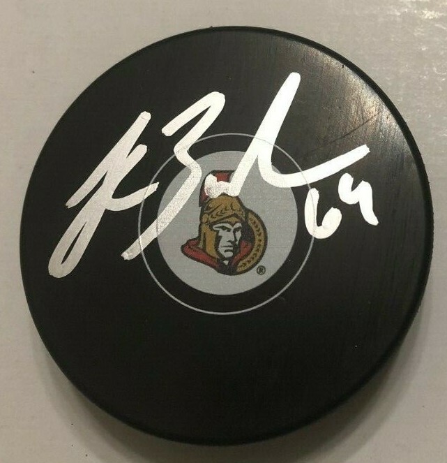 JC BEAUDIN SIGNED OTTAWA SENATORS HOCKEY PUCK W/ CASE COA