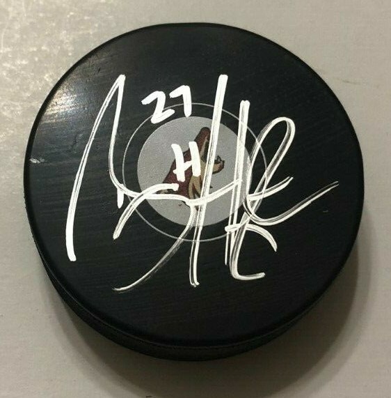 BARRETT HAYTON SIGNED ARIZONA COYOTES HOCKEY PUCK W/ CASE COA