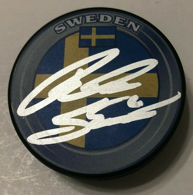 ANTON STRALMAN SIGNED SWEDEN HOCKEY PUCK W/ CASE LIGHTNING PANTHERS COA