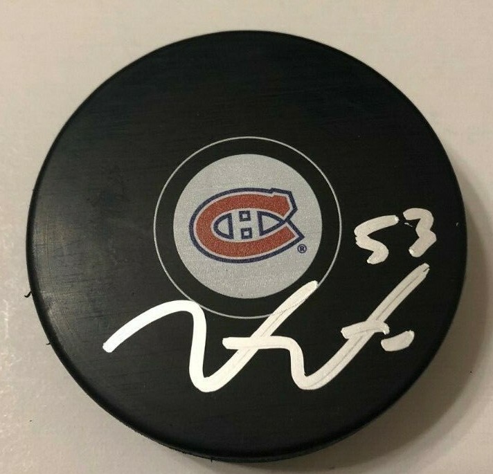 VICTOR METE SIGNED MONTREAL CANADIENS HOCKEY PUCK W/ CASE COA