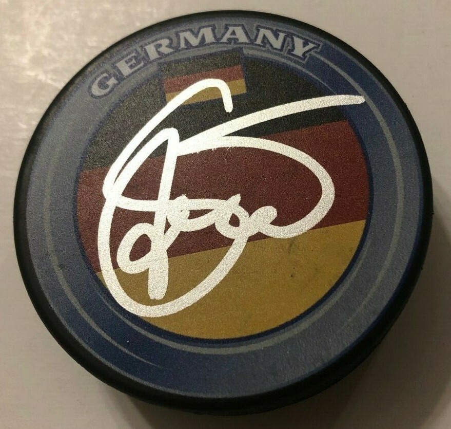 MARCO STURM SIGNED GERMANY HOCKEY PUCK W/ CASE SHARKS BRUINS KINGS COA