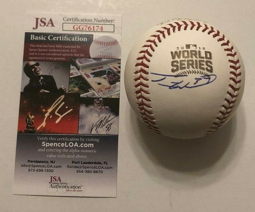 TRAVIS WOOD SIGNED RAWLINGS 2016 WORLD SERIES BASEBALL CHICAGO CUBS PROOF JSA