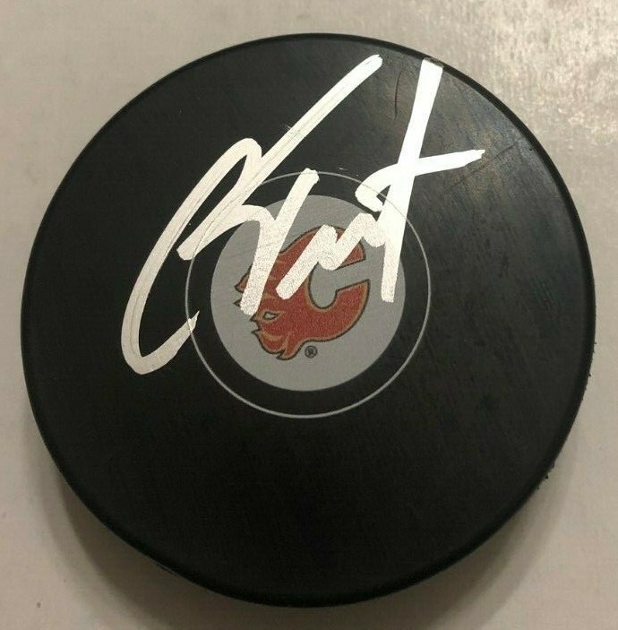 CAM TALBOT SIGNED CALGARY FLAMES HOCKEY PUCK W/ CASE COA