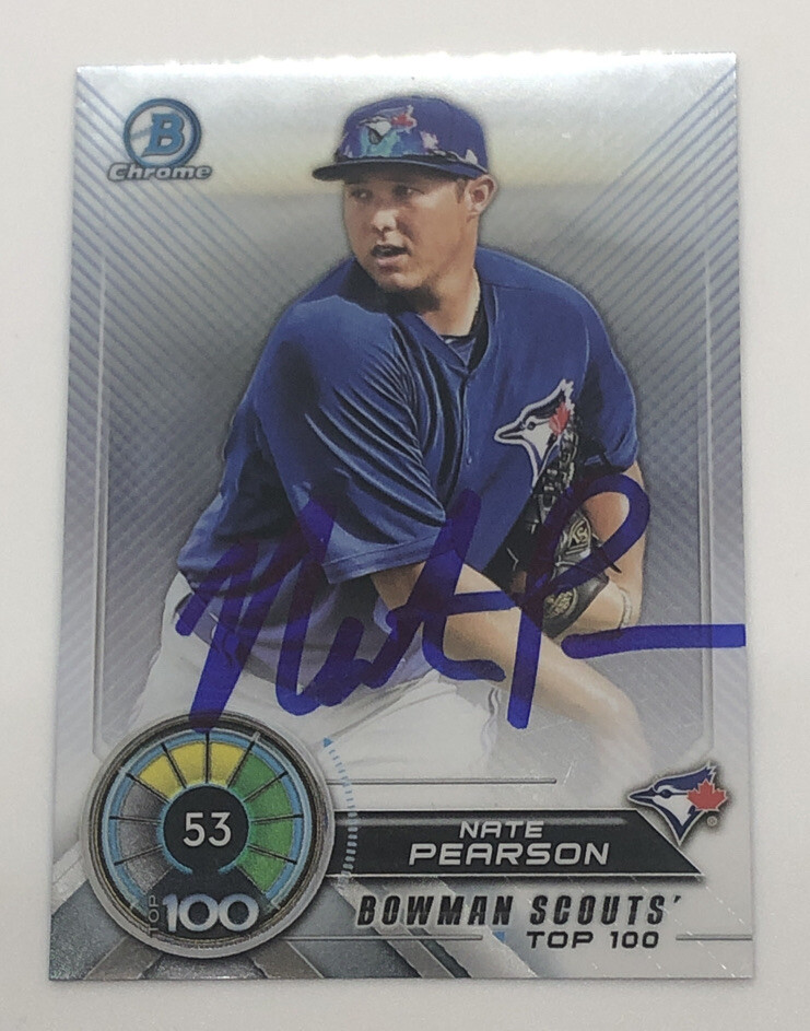 NATE PEARSON SIGNED 2018 BOWMAN CHROME SCOUTS TOP 100 PROSPECT ROOKIE CARD AUTO