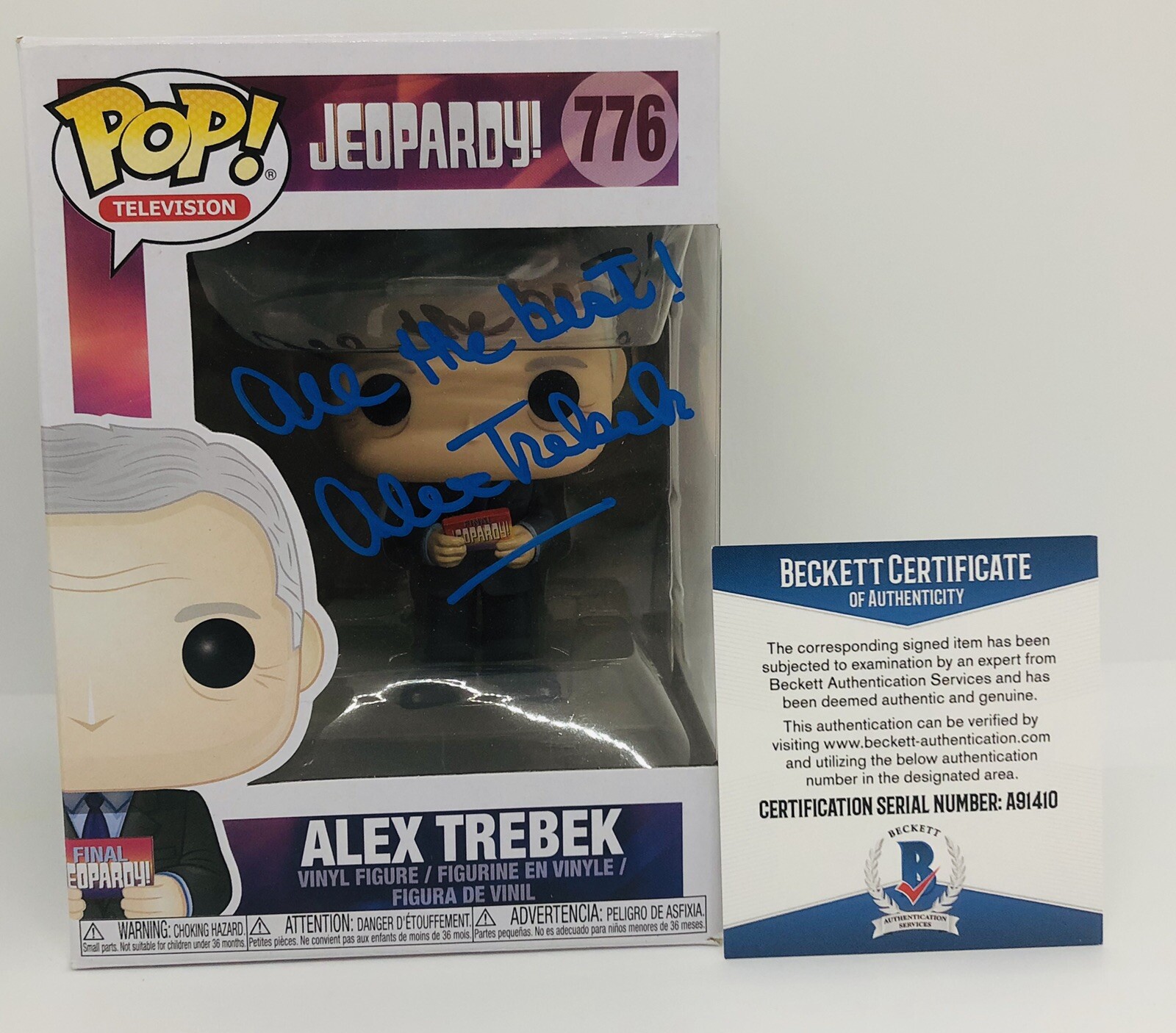ALEX TREBEK SIGNED JEOPARDY POP FUNKO FIGURE TELEVISION HOST LEGEND BAS COA