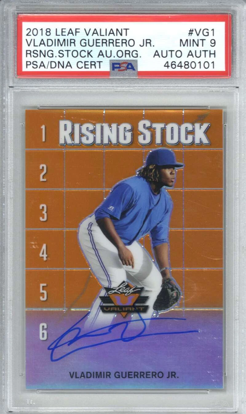 Vladimir Guerrero Jr Auto 2018 Leaf Valiant Prospect #VG1 Rising Stock /35 PSA 9