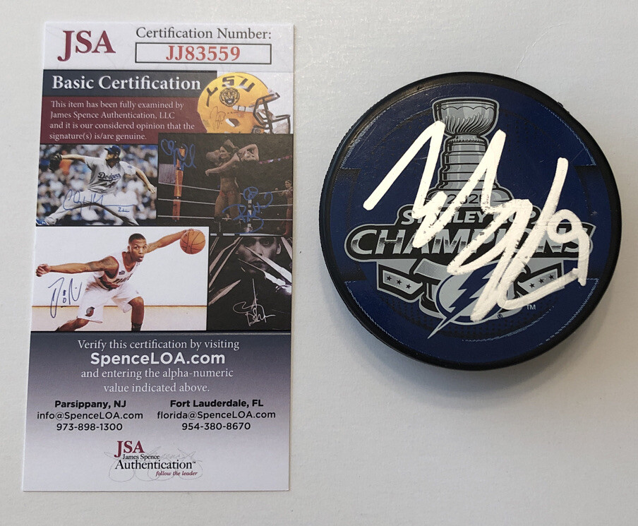 TYLER JOHNSON SIGNED 2020 STANLEY CUP PUCK W/ CASE TAMPA BAY LIGHTNING JSA COA
