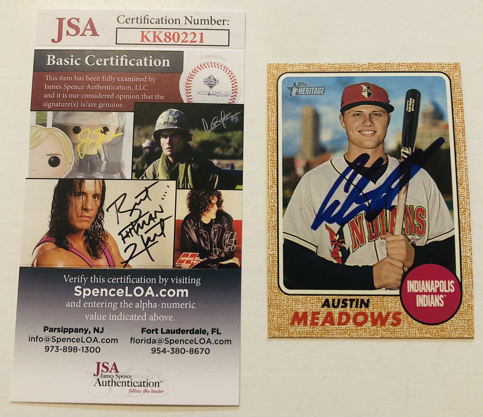 AUSTIN MEADOWS SIGNED 2017 TOPPS HERITAGE MINORS ROOKIE CARD JSA COA AUTO