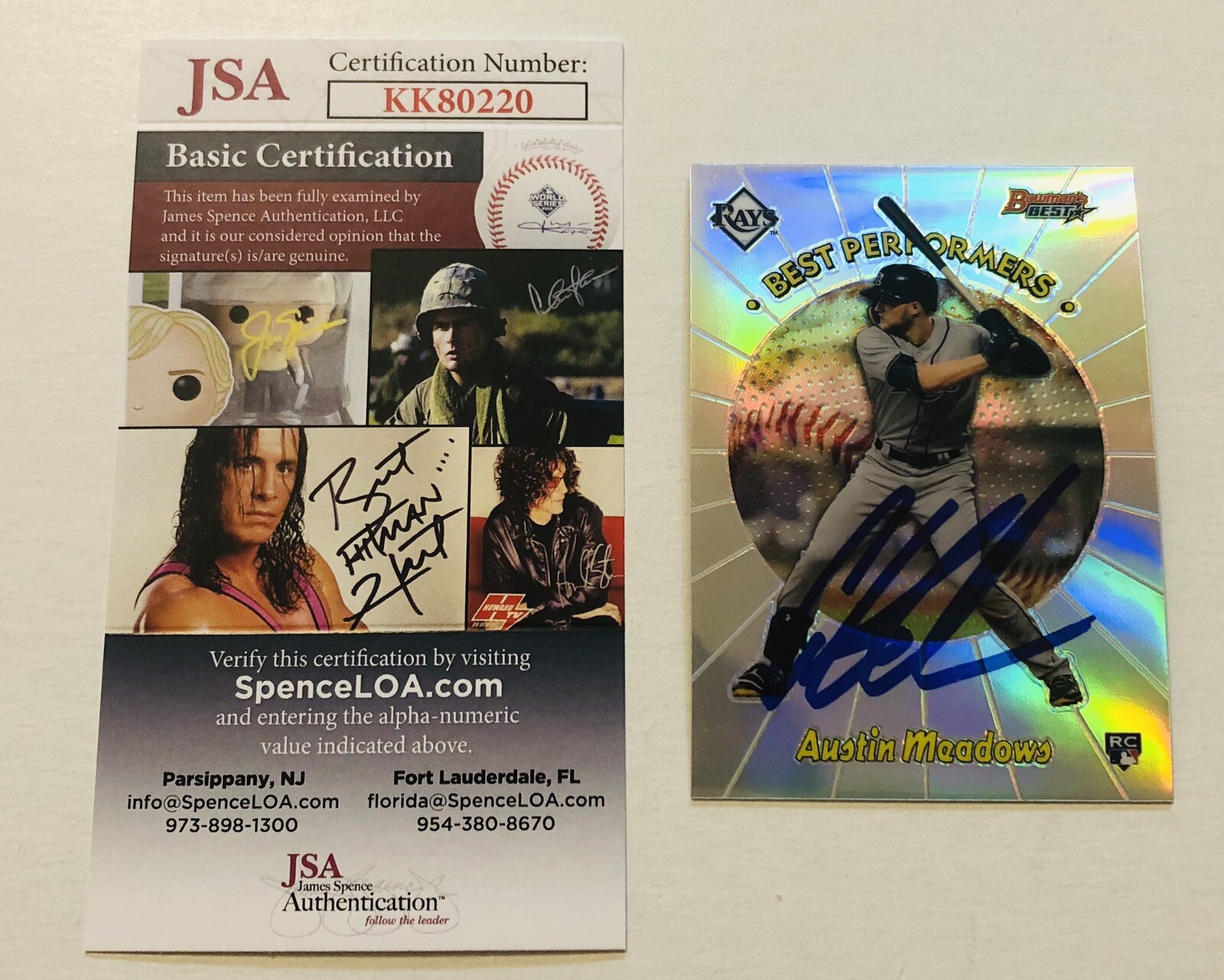 AUSTIN MEADOWS SIGNED 2018 BOWMAN’S BEST ROOKIE CARD JSA COA AUTO