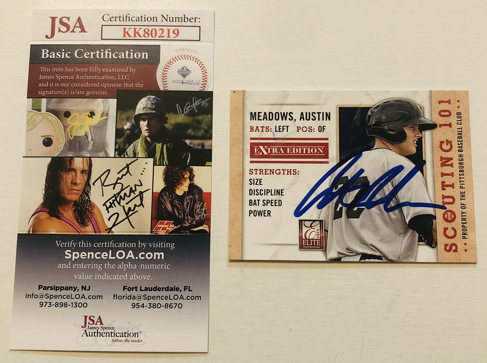 AUSTIN MEADOWS SIGNED 2013 ELITE EXTRA SCOUTING 101 ROOKIE CARD JSA COA AUTO
