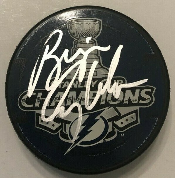 BRIAN ENGBLOM SIGNED 2020 STANLEY CUP HOCKEY PUCK W/CASE TAMPA BAY LIGHTNING COA