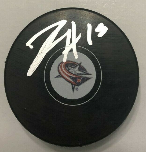 MICHAEL DEL ZOTTO SIGNED COLUMBUS BLUE JACKETS HOCKEY PUCK W/CASE COA