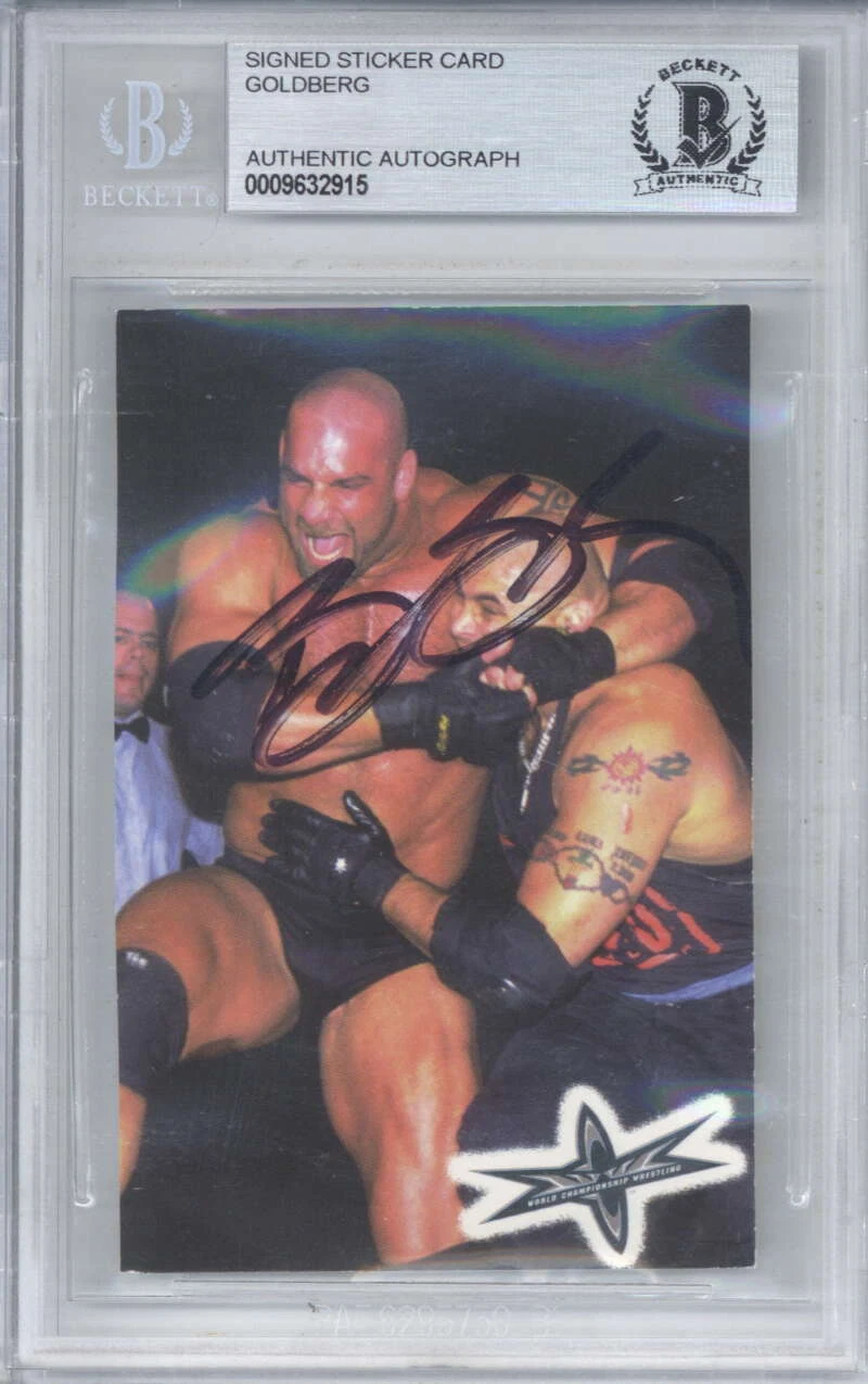 Goldberg Signed WCW Crazy Planet Sticker Card Auto Beckett BAS