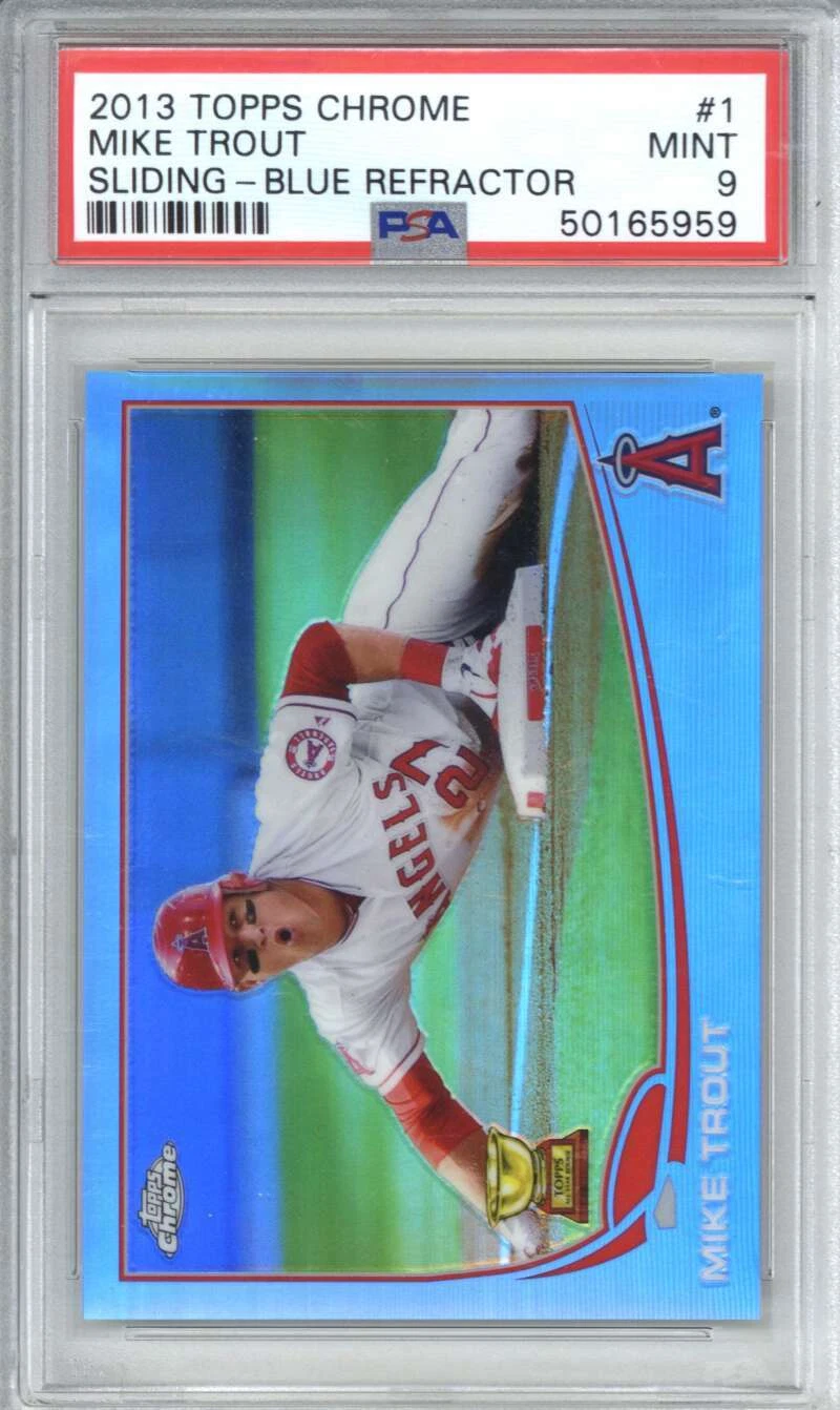 2013 Topps Chrome 1 Mike Trout Sliding Blue Refractor /199 PSA 9