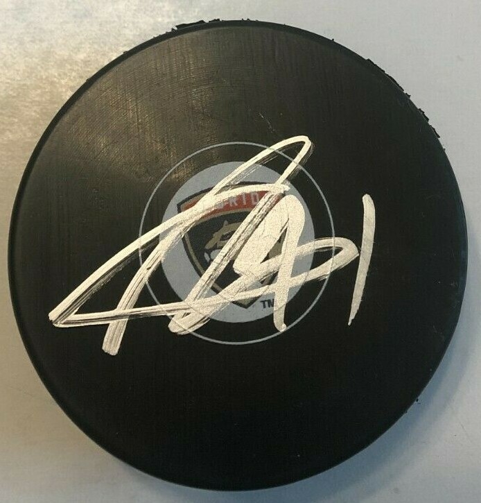 ANTHONY DUCLAIR SIGNED FLORIDA PANTHERS HOCKEY PUCK W/ CASE COA
